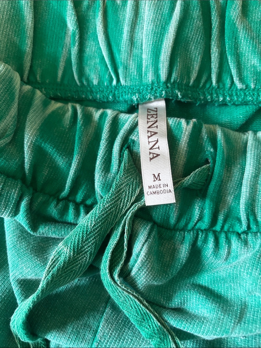 NWOT Zenana size Medium Wide-Leg flare leg Drawstring green mineral wash Pants - Picture 5 of 7